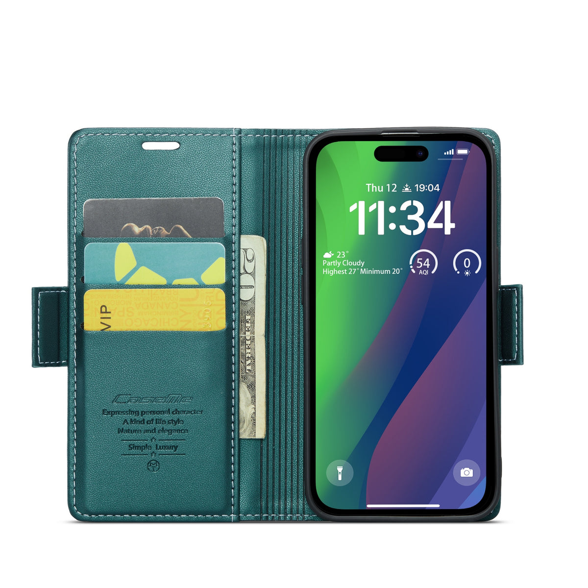 ELECTROPRIME For iPhone 15 Plus CaseMe 023 Butterfly Buckle Litchi Texture RFID Anti-theft Leather Phone Case(Pearly Blue)