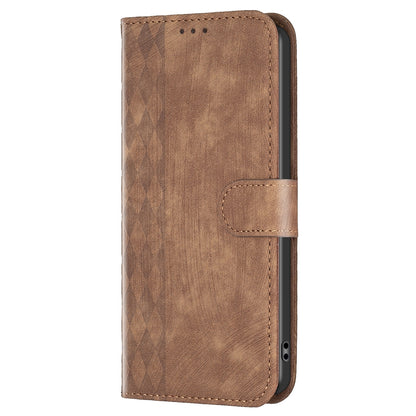 ELECTROPRIME For iPhone 15 Plaid Embossed Leather Phone Case(Brown)