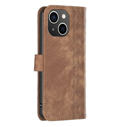 ELECTROPRIME For iPhone 15 Plaid Embossed Leather Phone Case(Brown)
