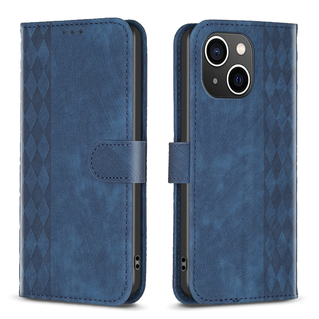 ELECTROPRIME For iPhone 15 Plaid Embossed Leather Phone Case(Blue)