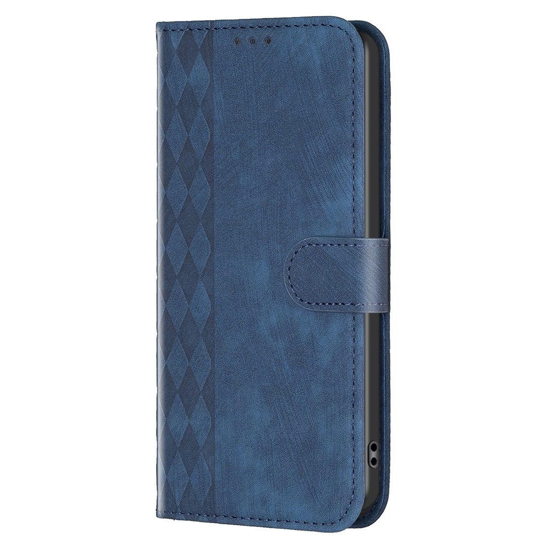 ELECTROPRIME For iPhone 15 Plaid Embossed Leather Phone Case(Blue)