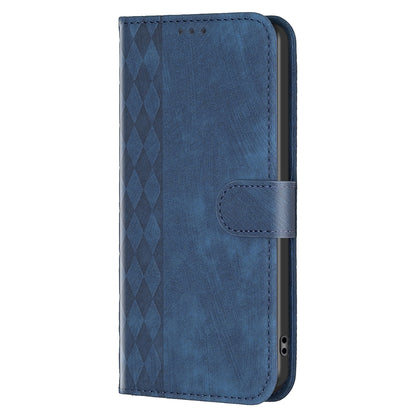 ELECTROPRIME For iPhone 15 Plaid Embossed Leather Phone Case(Blue)