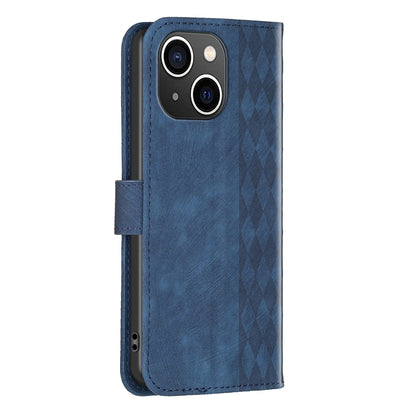 ELECTROPRIME For iPhone 15 Plaid Embossed Leather Phone Case(Blue)