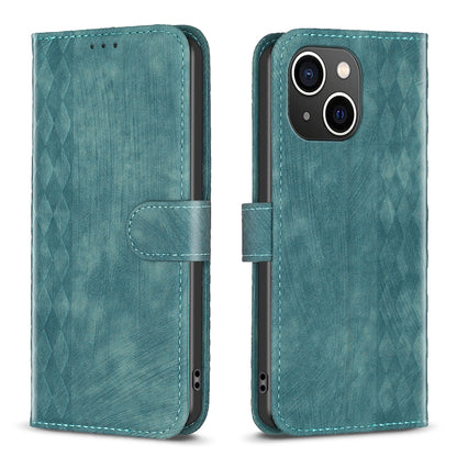 ELECTROPRIME For iPhone 15 Plaid Embossed Leather Phone Case(Green)