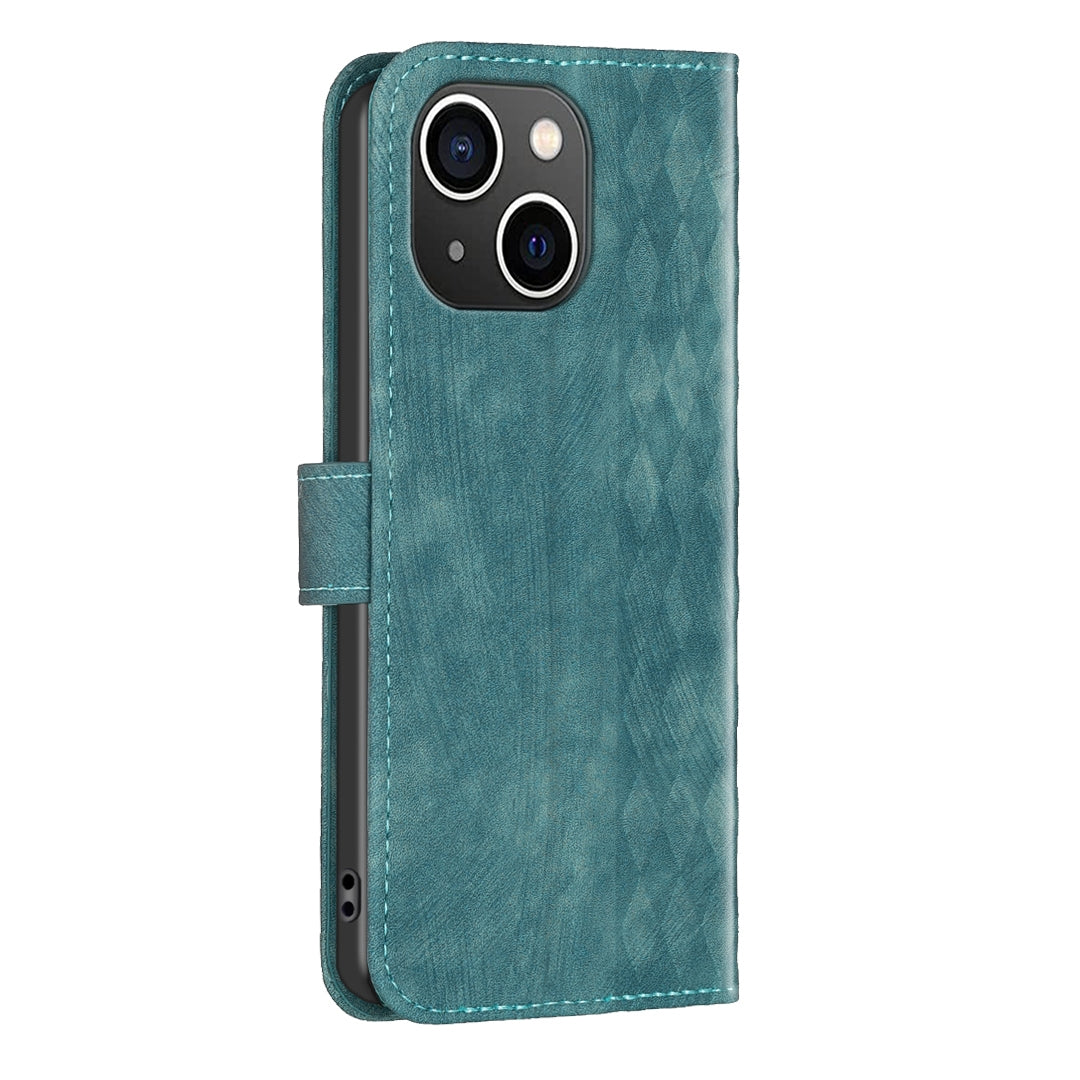 ELECTROPRIME For iPhone 15 Plaid Embossed Leather Phone Case(Green)