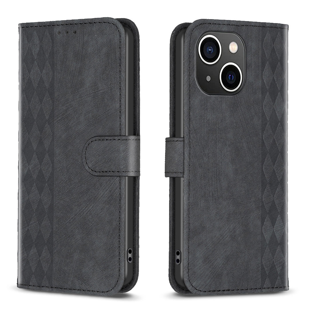 ELECTROPRIME For iPhone 15 Plaid Embossed Leather Phone Case(Black)