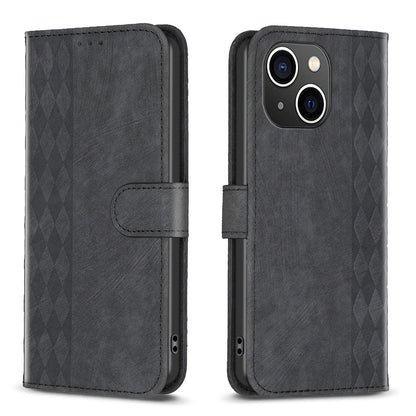 ELECTROPRIME For iPhone 15 Plaid Embossed Leather Phone Case(Black)