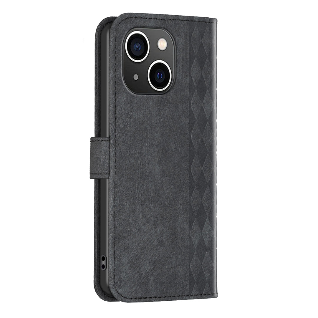 ELECTROPRIME For iPhone 15 Plaid Embossed Leather Phone Case(Black)