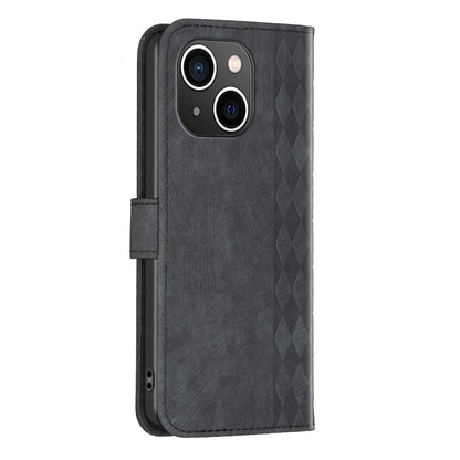 ELECTROPRIME For iPhone 15 Plaid Embossed Leather Phone Case(Black)