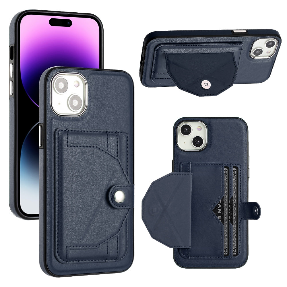 ELECTROPRIME For iPhone 15 Plus Shockproof Leather Phone Case with Card Holder(Blue)