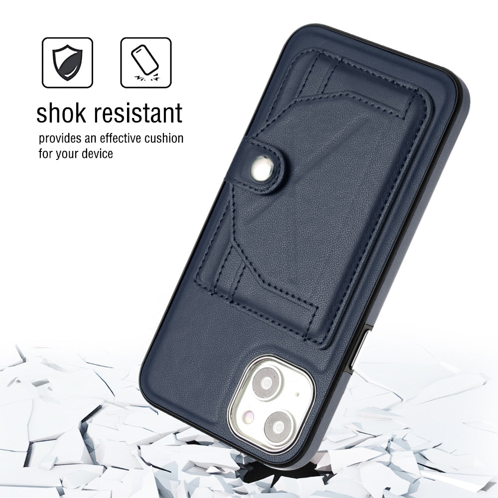 ELECTROPRIME For iPhone 15 Plus Shockproof Leather Phone Case with Card Holder(Blue)