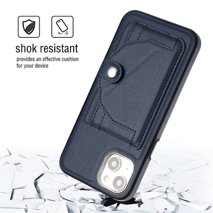 ELECTROPRIME For iPhone 15 Plus Shockproof Leather Phone Case with Card Holder(Blue)