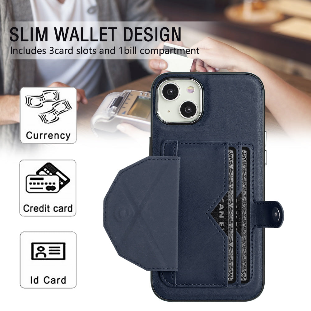 ELECTROPRIME For iPhone 15 Plus Shockproof Leather Phone Case with Card Holder(Blue)