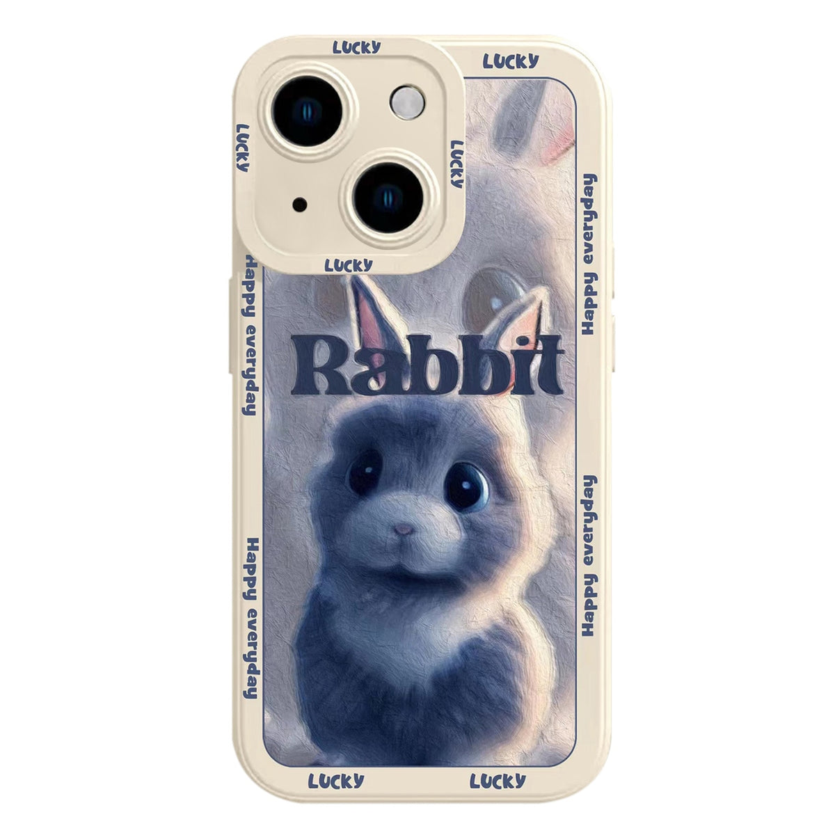 ELECTROPRIME For iPhone 15 Liquid Silicone Oil Painting Rabbit Phone Case(Beige Grey)