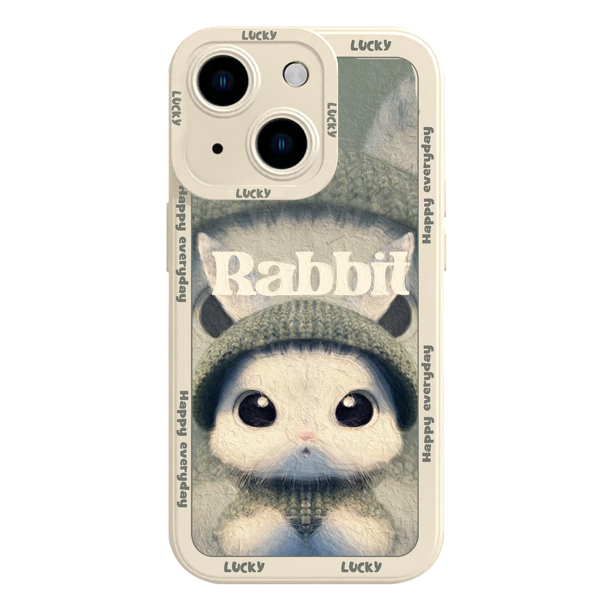 ELECTROPRIME For iPhone 15 Liquid Silicone Oil Painting Rabbit Phone Case(Beige Green)
