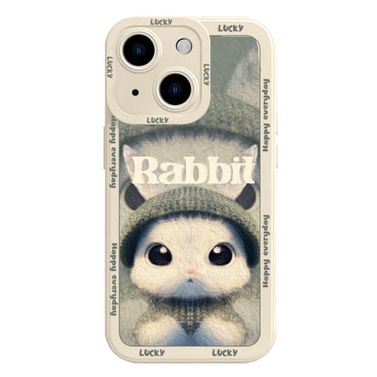 ELECTROPRIME For iPhone 15 Liquid Silicone Oil Painting Rabbit Phone Case(Beige Green)