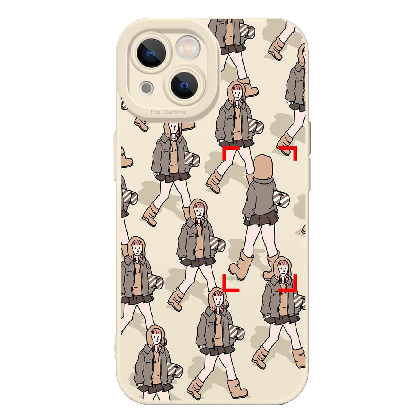 ELECTROPRIME For iPhone 15 Liquid Silicone Pedestrians Pattern Phone Case(Beige)