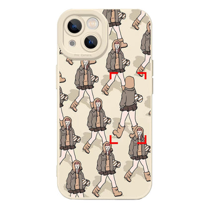 ELECTROPRIME For iPhone 15 Liquid Silicone Pedestrians Pattern Phone Case(Beige)