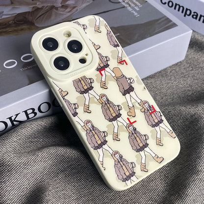 ELECTROPRIME For iPhone 15 Liquid Silicone Pedestrians Pattern Phone Case(Beige)