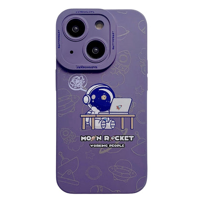 ELECTROPRIME For iPhone 15 Liquid Silicone Astronaut Pattern Phone Case(Dark Purple)