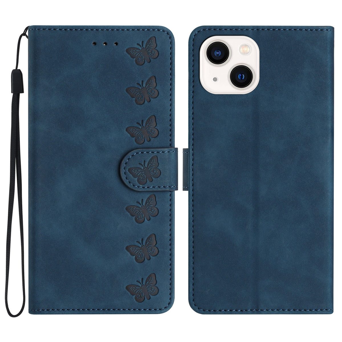 ELECTROPRIME For iPhone 15 Seven Butterflies Embossed Leather Phone Case(Blue)