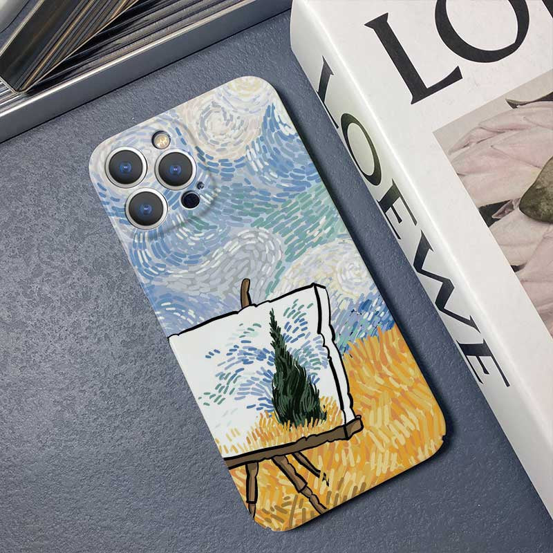 ELECTROPRIME For iPhone 15 Plus Precise Hole Oil Painting Pattern PC Phone Case(Landscape Painting)