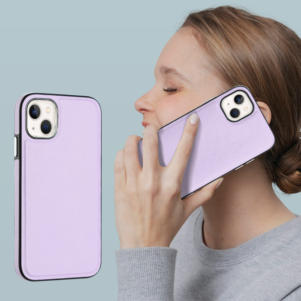ELECTROPRIME For iPhone 15 Plus Leather Texture Full Coverage Phone Case(Purple)