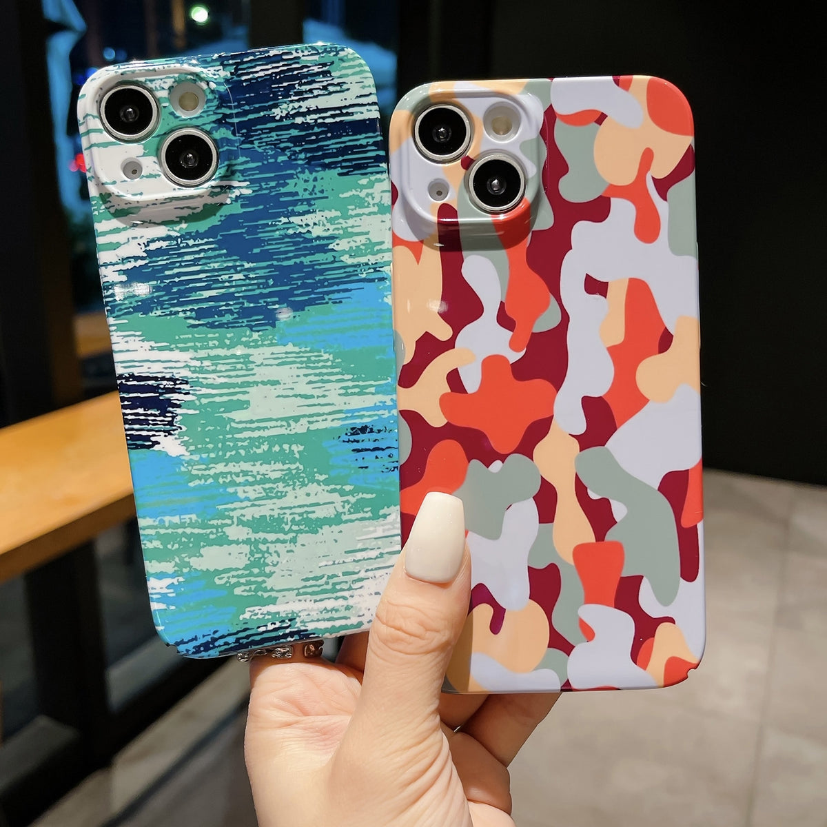 ELECTROPRIME For iPhone 15 Plus Precise Hole Camouflage Pattern PC Phone Case(Blue Green)