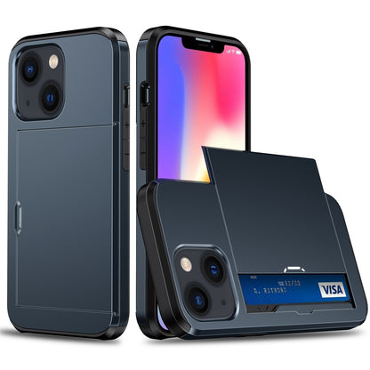 ELECTROPRIME For iPhone 15 Plus Shockproof Armor Phone Case with Slide Card Slot(Dark Blue)