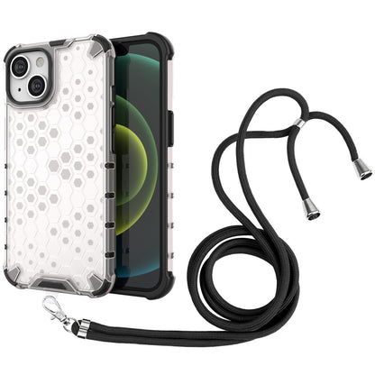 ELECTROPRIME For iPhone 15 Lanyard Honeycomb Phone Case(White)