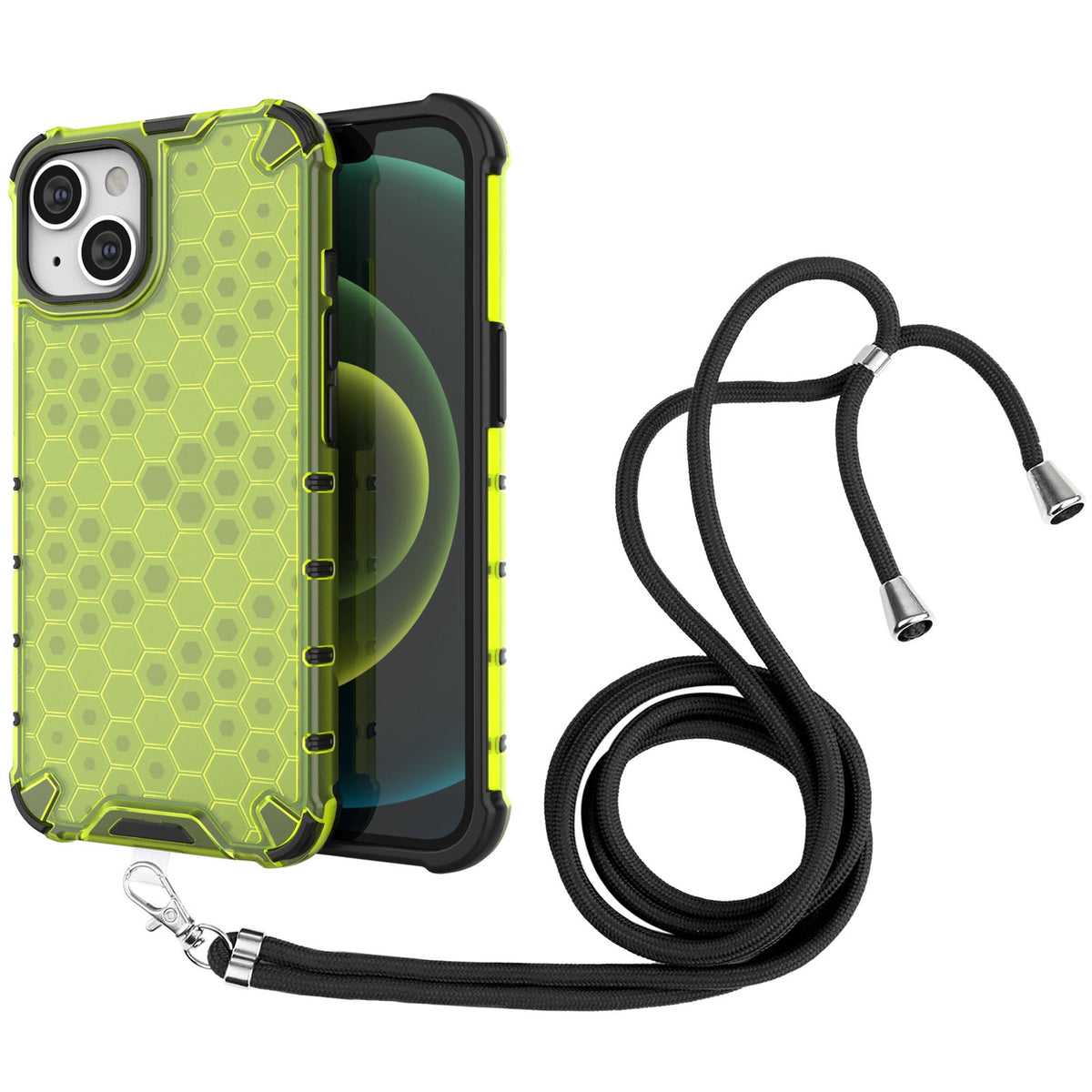 ELECTROPRIME For iPhone 15 Lanyard Honeycomb Phone Case(Green)