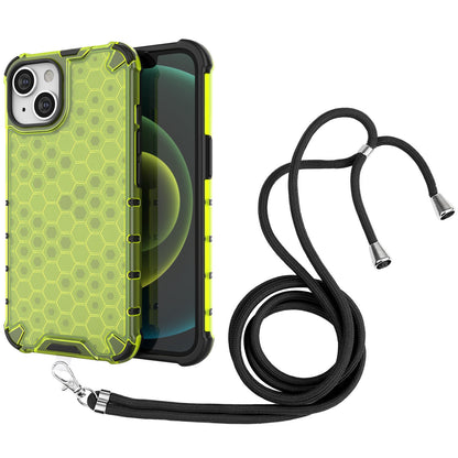 ELECTROPRIME For iPhone 15 Lanyard Honeycomb Phone Case(Green)