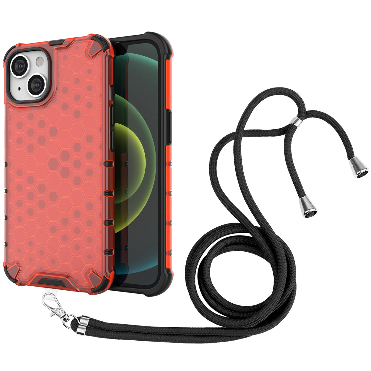 ELECTROPRIME For iPhone 15 Lanyard Honeycomb Phone Case(Red)