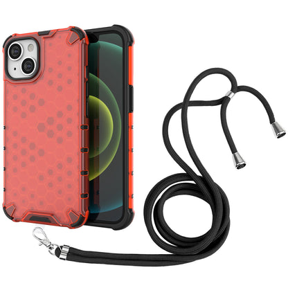 ELECTROPRIME For iPhone 15 Lanyard Honeycomb Phone Case(Red)