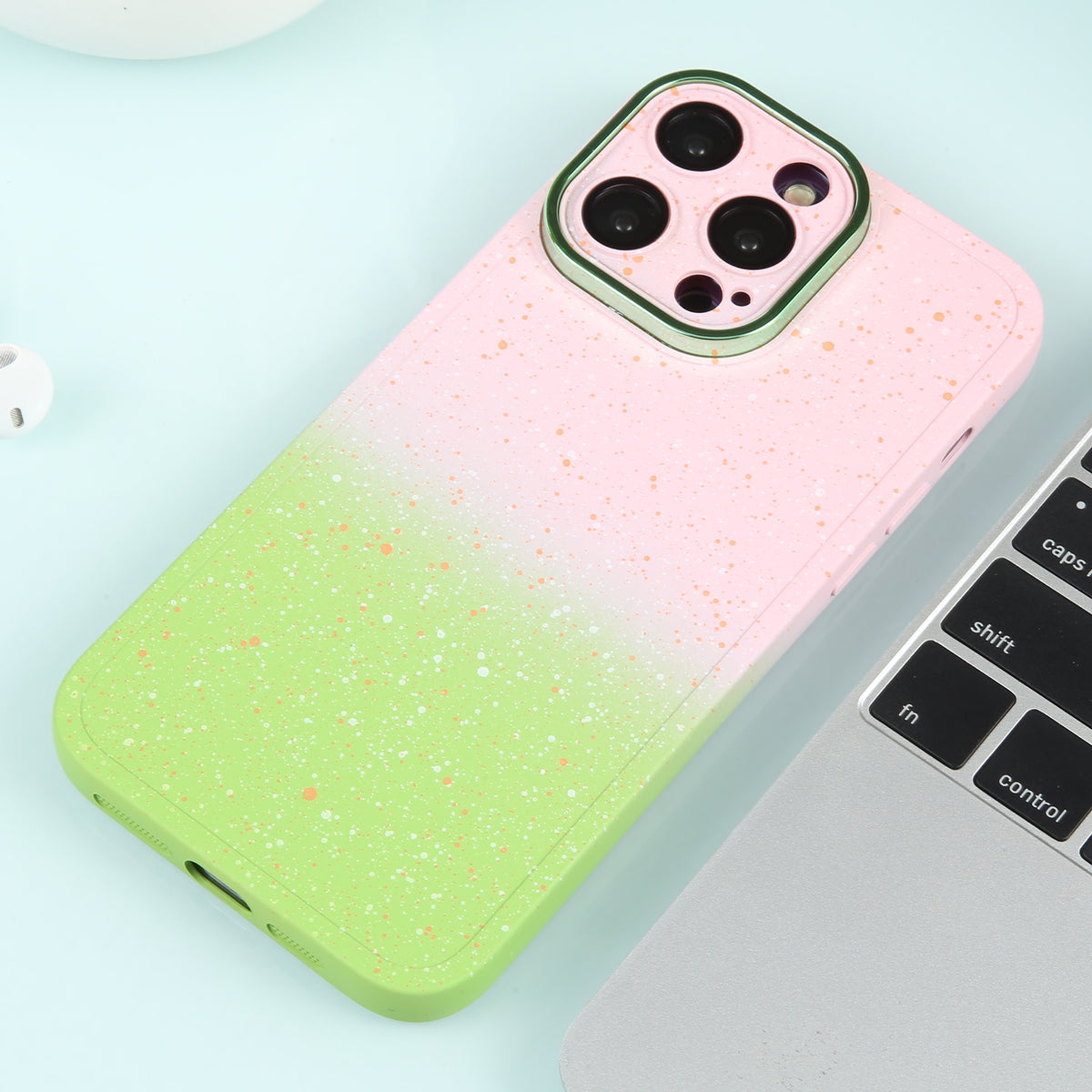 ELECTROPRIME For iPhone 15 Plus Gradient Starry Silicone Phone Case with Lens Film(Pink Green)