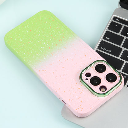 ELECTROPRIME For iPhone 15 Plus Gradient Starry Silicone Phone Case with Lens Film(Pink Green)