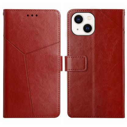 ELECTROPRIME For iPhone 15 HT01 Y-shaped Pattern Flip Leather Phone Case(Brown)