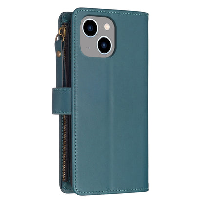 ELECTROPRIME For iPhone 15 Plus 9 Card Slots Zipper Wallet Leather Flip Phone Case(Green)