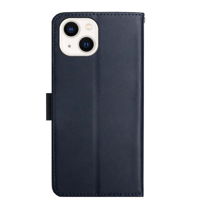 ELECTROPRIME For iPhone 15 Plus Genuine Leather Fingerprint-proof Flip Phone Case(Blue)
