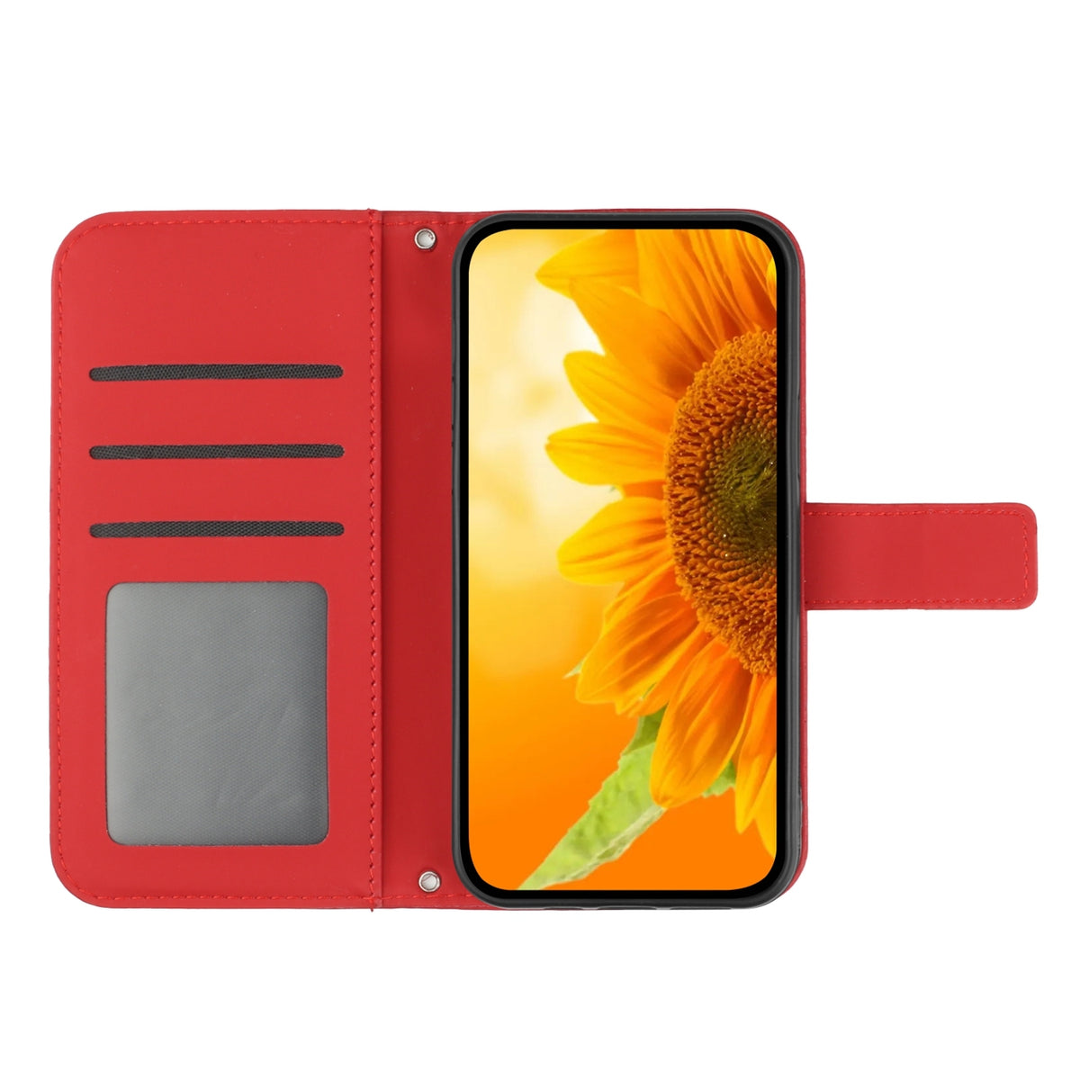 ELECTROPRIME For iPhone 15 Skin Feel Sun Flower Embossed Flip Leather Phone Case with Lanyard(Red)
