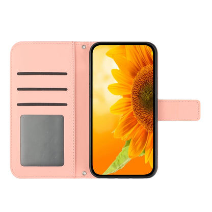 ELECTROPRIME For iPhone 15 Skin Feel Sun Flower Embossed Flip Leather Phone Case with Lanyard(Pink)