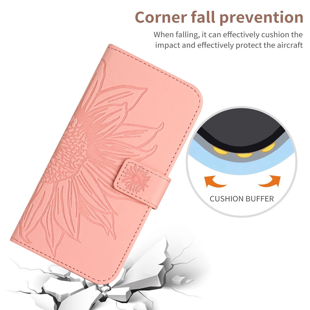 ELECTROPRIME For iPhone 15 Skin Feel Sun Flower Embossed Flip Leather Phone Case with Lanyard(Pink)