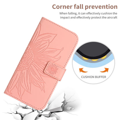 ELECTROPRIME For iPhone 15 Skin Feel Sun Flower Embossed Flip Leather Phone Case with Lanyard(Pink)
