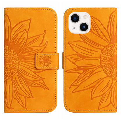 ELECTROPRIME For iPhone 15 Skin Feel Sun Flower Embossed Flip Leather Phone Case with Lanyard(Yellow)