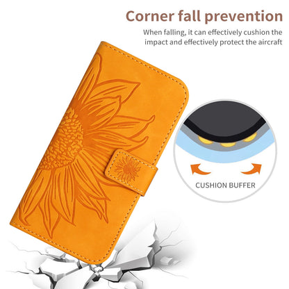 ELECTROPRIME For iPhone 15 Skin Feel Sun Flower Embossed Flip Leather Phone Case with Lanyard(Yellow)