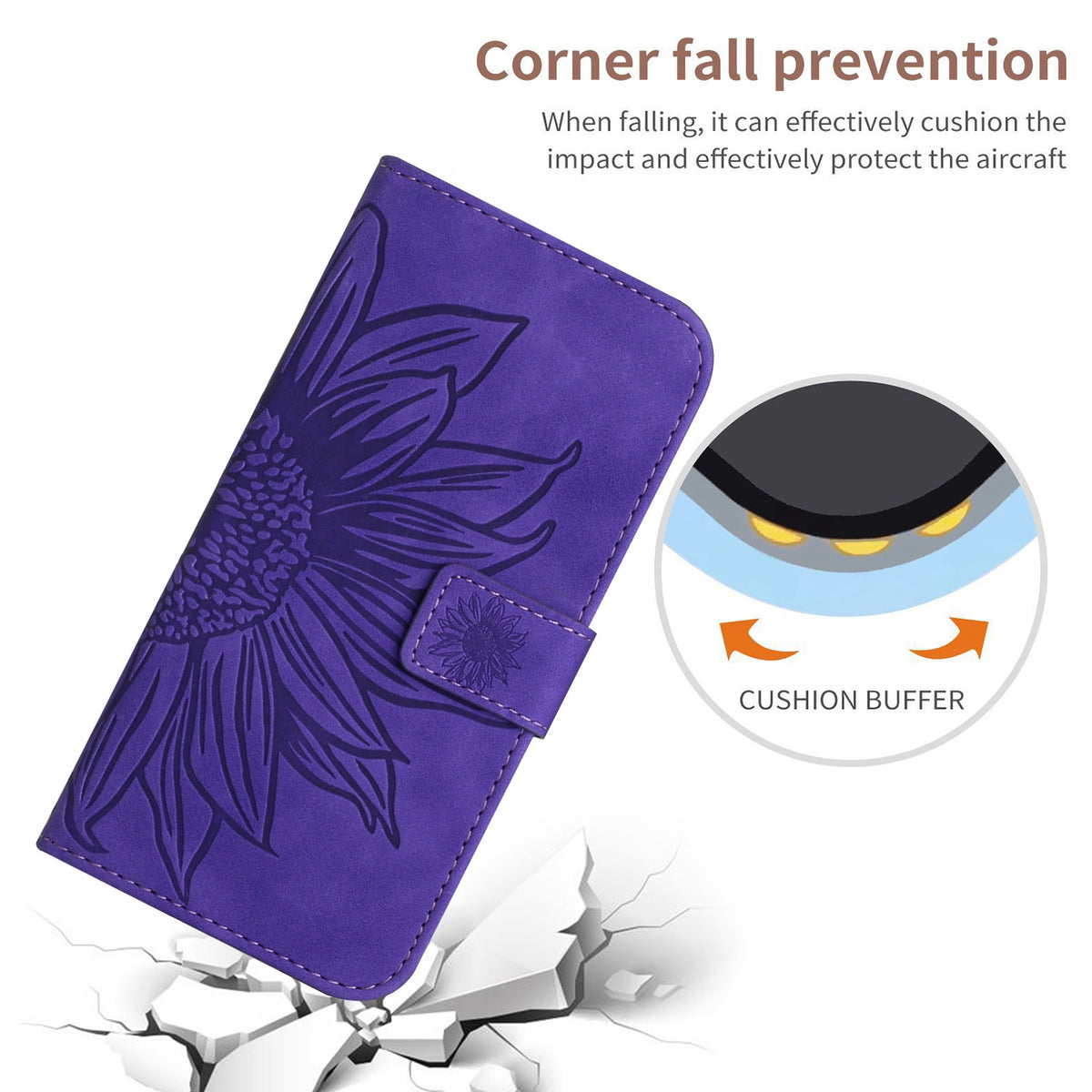 ELECTROPRIME For iPhone 15 Skin Feel Sun Flower Embossed Flip Leather Phone Case with Lanyard(Dark Purple)