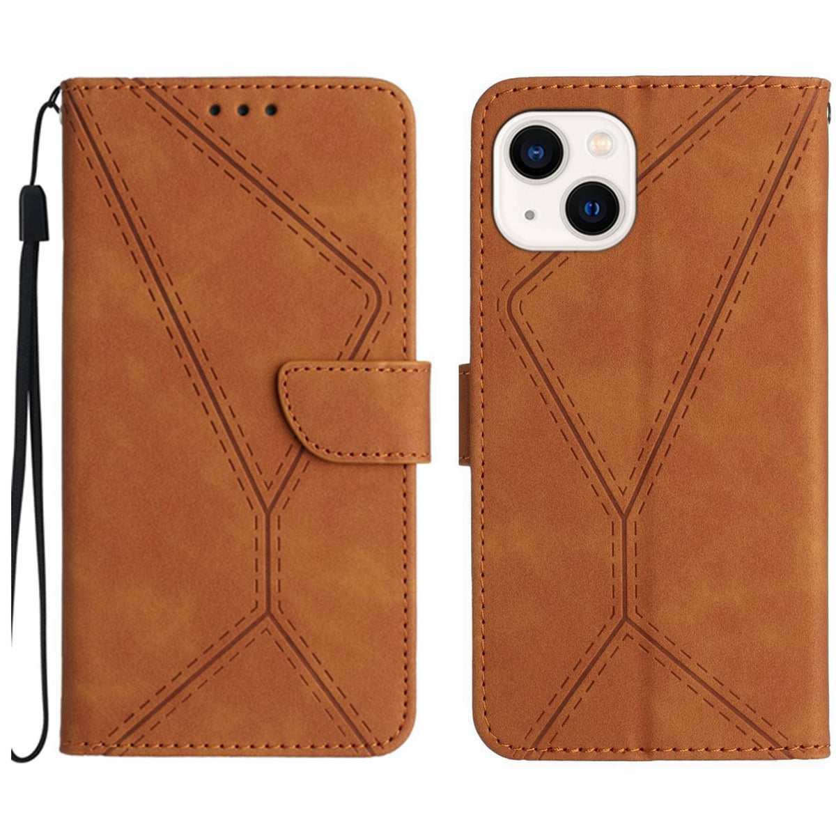 ELECTROPRIME For iPhone 15 Plus Stitching Embossed Leather Phone Case(Brown)