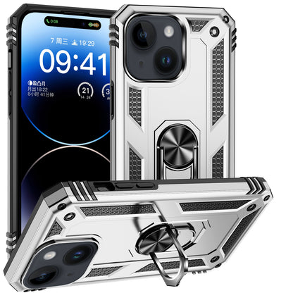 ELECTROPRIME For iPhone 15 Plus Shockproof TPU + PC Phone Case with Holder(Silver)