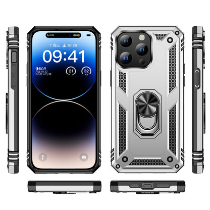 ELECTROPRIME For iPhone 15 Plus Shockproof TPU + PC Phone Case with Holder(Silver)