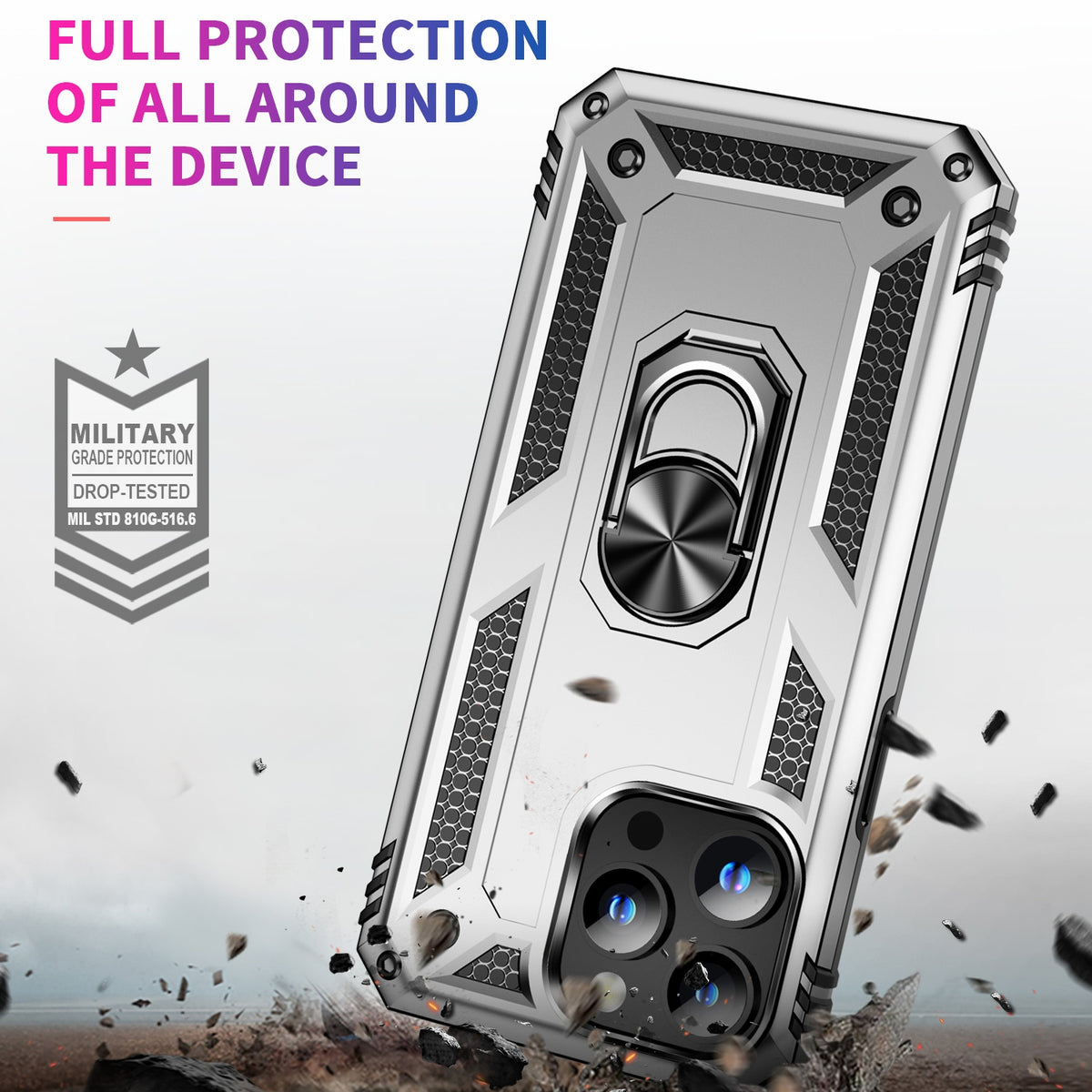 ELECTROPRIME For iPhone 15 Plus Shockproof TPU + PC Phone Case with Holder(Silver)